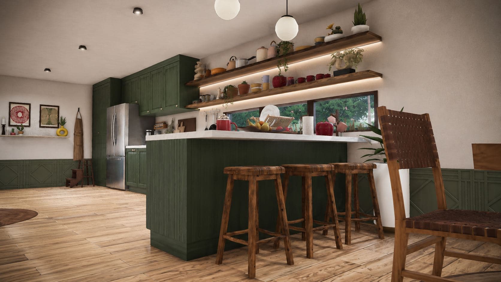 Cocina con muebles verdes