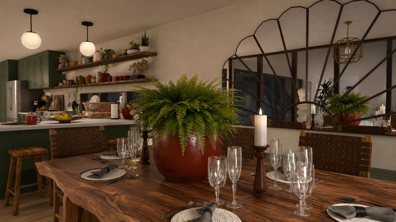 Cocina y comedor en espacio abierto